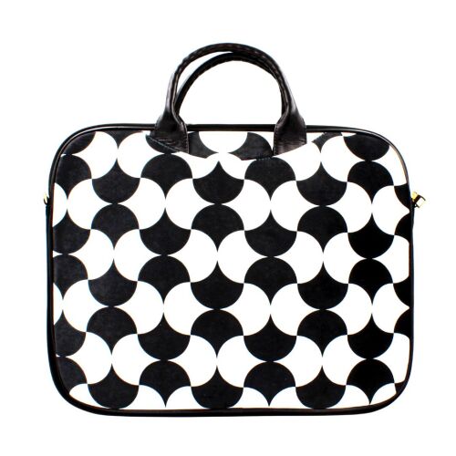 Torba na laptopa MUZIY 14 cali z białego i czarnego geometrycznego aksamitu.