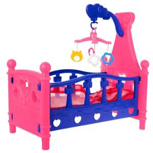 Rózsaszín -lila játék babaágy színes kiságyforgóval 35480163 