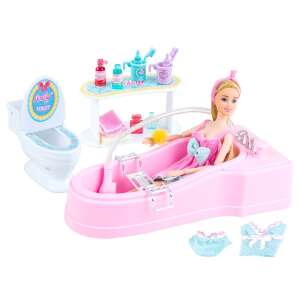 Anlily doll with bathroom playset, includes bathtub, toilet, accessories, and doll in bathrobe - Anlily Baba