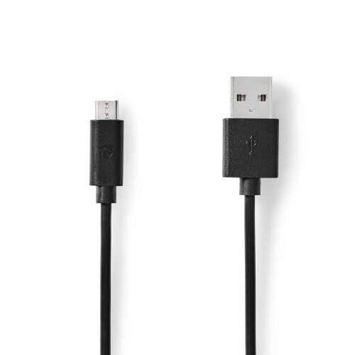 USB-Kabel | USB 2.0 | USB-A Stecker | USB Micro-B Stecker | 10 W | 480 Mbps | Vernickelt | 1,00 m | Rund | PVC | Schwarz | Etikett