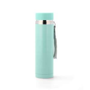 Light blue 320 ml stainless steel thermos with a carrying strap - Thermos and Beverage Holder