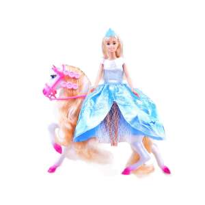 Anlily Princess doll with white horse, blue dress, pink saddle, toy for girls - Anlily Baba