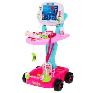 Pink doctor's cart with EKG monitor, stethoscope, and other medical tools - Ramiz