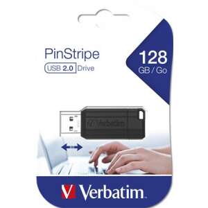 Pendrive, 128GB, USB 2.0, 10/4MB/sec, VERBATIM "PinStripe", fekete 94303118 