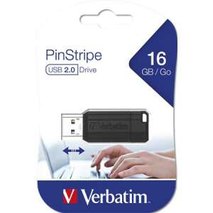 Pendrive, 16GB, USB 2.0, 10/4MB/sec, VERBATIM "PinStripe", fekete 94303120 