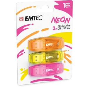 EMTEC Neon 16GB USB 2.0 Flash Drive, 3 db-os csomag, narancs, citromsárga, rózsaszín - Pendrive