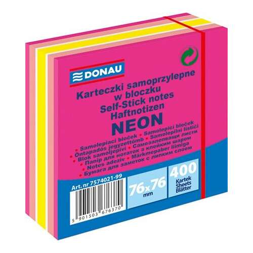 DONAU Neon Pasztell Öntapadós Jegyzettömb - 400 lap, 76x76 mm 94303349