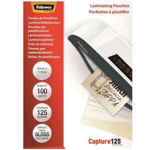 Fellowes Capture 125 mikron lamináló fólia, 100 db, fényes, 83x113 mm - Fellowes