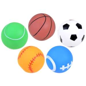 5 pack of rubber sports balls for babies, bath toys, squeezable, squeak, fun, safe, non-toxic, BPA free, 12 months+ - Bath Toy