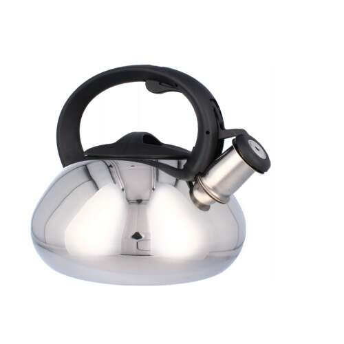 Stainless steel kettle with black handle, 2.5 liter capacity