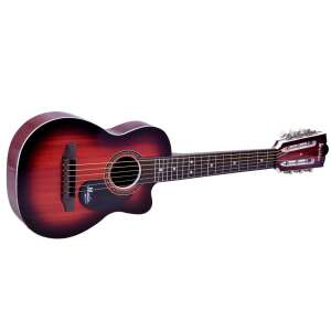 Music 6 brand children's guitar, dark brown color, 6 strings, angled view - Nonbrand Toy Instrument