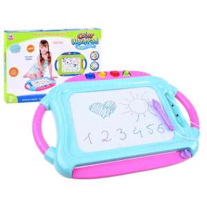 Pink and blue drawing board for kids with a pen, numbers, and shapes drawn on it - Drawing Boards, Writing Board