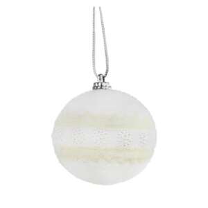 White Christmas bauble with glitter stripes, perfect for decorating your Christmas tree - Nonbrand Christmas tree ornament
