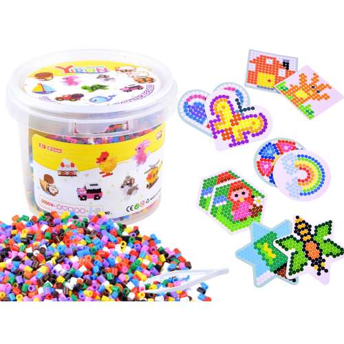 Bead kit with 5000 beads, tweezers, and 10 templates for making pictures, keychains, and 3D figures