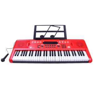 Red 61-key keyboard with microphone, music stand, and power adapter - Toy Instrument