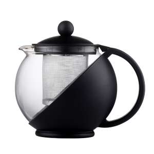 Glass teapot with infuser and black lid, 750 ml, heat-resistant glass, dishwasher safe - Teapot