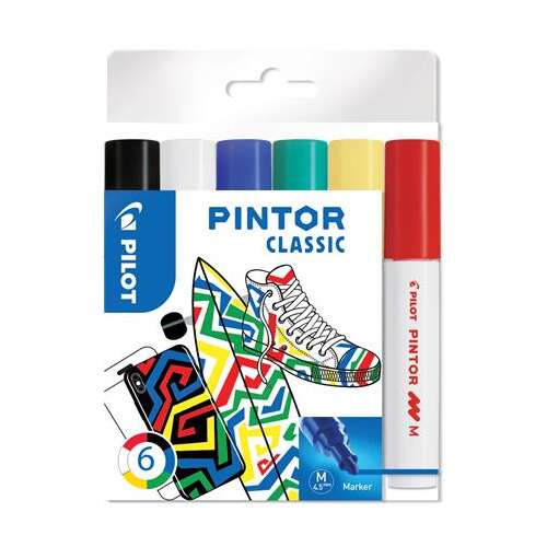 Dekormarker készlet, 1,4 mm, PILOT "Pintor M" 6 különböző klasszikus szín