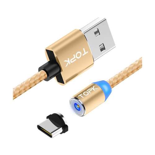 TOPK magnetic USB-C charging cable with LED light, gold color
