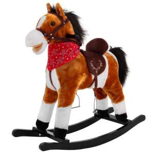 Light brown rocking horse with a red bandana, saddle, and stirrups - Babies & Toddler