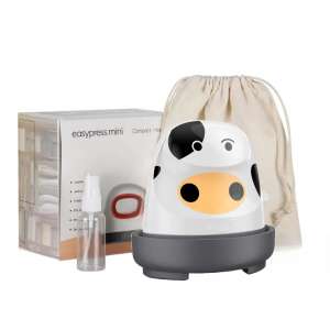 Mini hőnyomda, multifunkcionális, hordozható, ruhákhoz, pólókhoz és különféle tárgyakhoz, hőátadással, 250 W, tárolótáskával és kiegészítőkkel, tehén modell