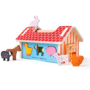 Jucărie din lemn Bigjigs Toys Farm House Sorter cu animale de fermă, o jucărie educativă excelentă pentru bebeluși - Jocuri de sortare a formelor