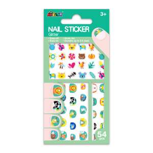 Avenir Nagelaufkleber Glitter mit 54 Stück Tier- und Blumenmotiven für Kinder - Nagelaufkleber