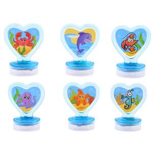 Sea World stamp set with 6 heart shaped stamps featuring sea animals, close up - Stamp