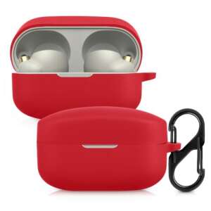 Red silicone case for Sony WF-1000XM4 headphones with a carabiner - Headset Accessory