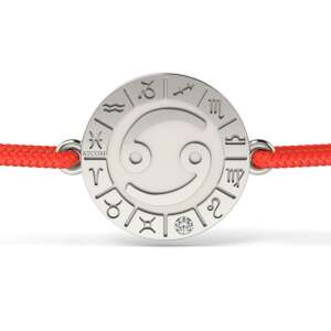 Ezüst rák csillagjegy karkötő piros zsinórral - Atcom Jewelry