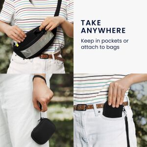 Kwmobile headphone case in use, attached to bag and pocket - Headset Accessory