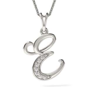 Сребърен колие с висулка с буквата E, 14 каратово злато, с диамантени акценти - Дамско колие