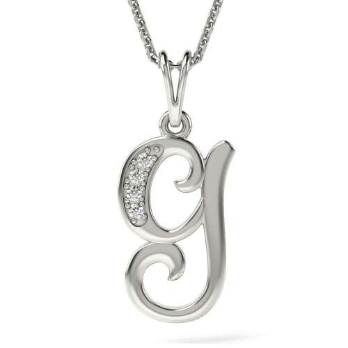Сребърен колие с висулка с инициал G, 14 каратово злато, с диамантени акценти