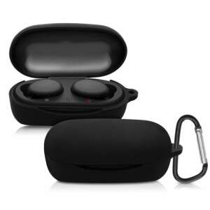 Black silicone case for Sony WF-XB700 true wireless headphones with carabiner - Headset Accessory