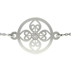 Brățară de argint cu colier, model 64, cu pandantiv rotund cu un design floral delicat și o piatră sclipitoare în centru - Brățări dame