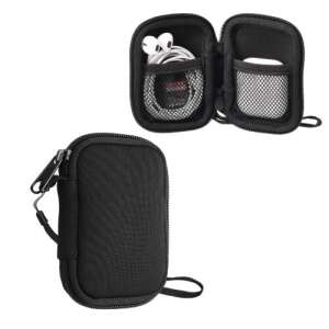 Black Kwmobile neoprene carrying case for wireless earphones with zipper and wrist strap - Headset Accessory