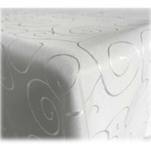White tablecloth with silver swirl design, Jemidi brand, 130 x 220 cm - Tablecloth