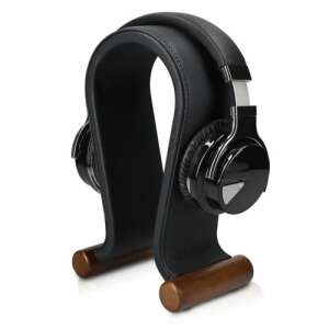 Navaris headphone stand with wooden base, black, for over-ear headphones - Navaris