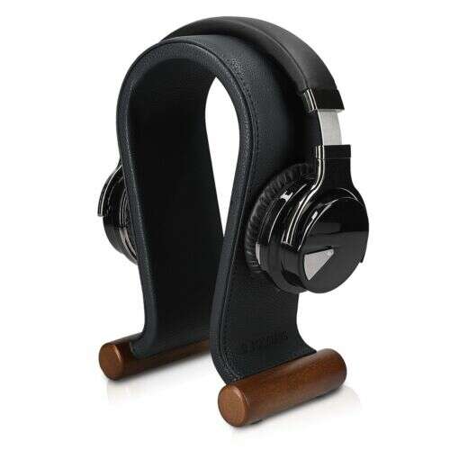 Navaris headphone stand with wooden base, black, for over-ear headphones
