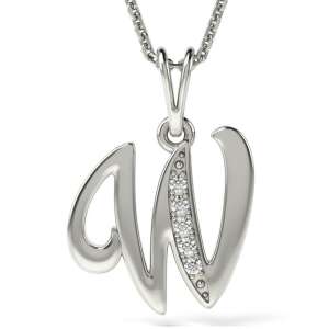 Сребърен колие с висулка Initial W с диаманти - Дамско колие