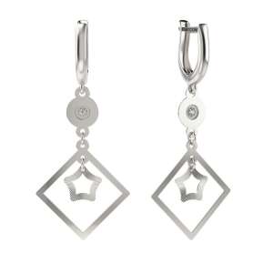 Silver earrings with a star and a diamond, model 50 - Women's Earring