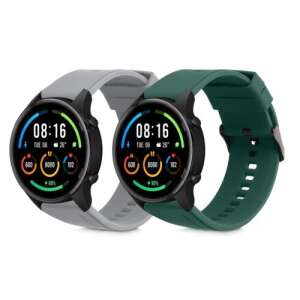kwmobile комплект от 2 сменяеми каишки за часовник Xiaomi Mi Watch Color Sport/S1 Active, сив и зелен - Каишка за умен часовник