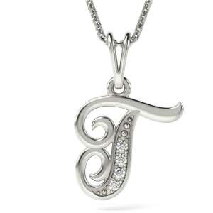 Сребърен колие с висулка Initial T, 925 сребро, висулка с буква T с цирконий, подарък за нея - Дамско колие