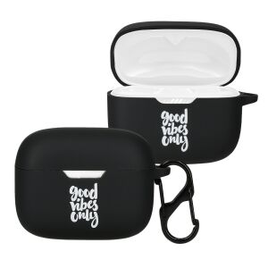 Kwmobile black silicone case for JBL Tune 230 NC TWS earbuds, open and closed view. - Headset Accessory