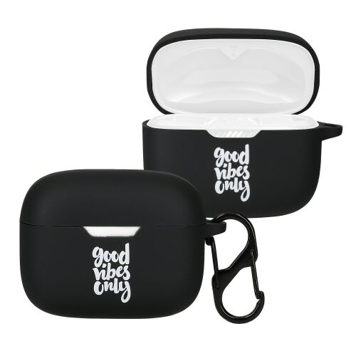 Kwmobile black silicone case for JBL Tune 230 NC TWS earbuds, open and closed view.