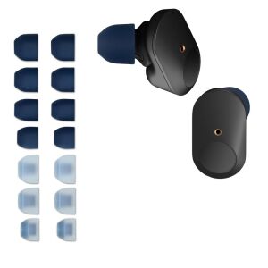 kwmobile 14-Piece Earbud Tips Set for Sony WF-1000XM3/XM4 - Blue and Transparent Silicone - Headset Accessory
