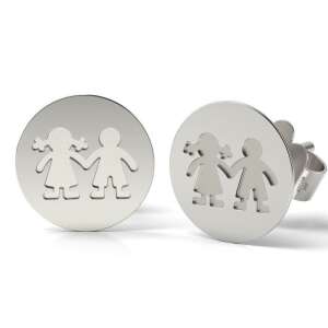 Cercei de argint pentru copii, model Banut, cu un design cu o fată și un băiat care se țin de mână - Accesorii pentru femei