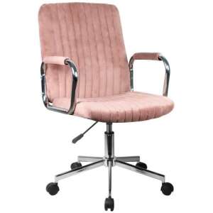 Pink velvet office chair with chrome base and arms, adjustable height, swivel, and wheels - Akord