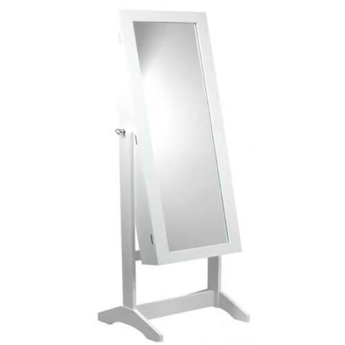 White mirrored jewelry cabinet with storage for necklaces, earrings, bracelets, and rings, full-length mirror, perfect for organizing and displaying your jewelry collection