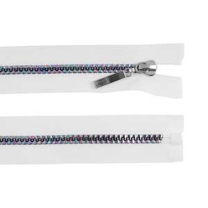 White 70cm zipper with rainbow effect, 3.2cm wide, 5mm teeth, self-locking slider, removable - Art & Craft