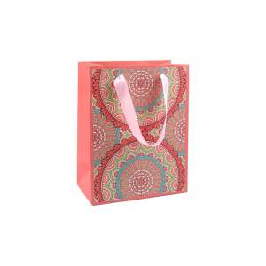Chrysalis paper gift bag with mandala design, 18 x 23 x 10 cm, open coral mandalas - Art & Craft